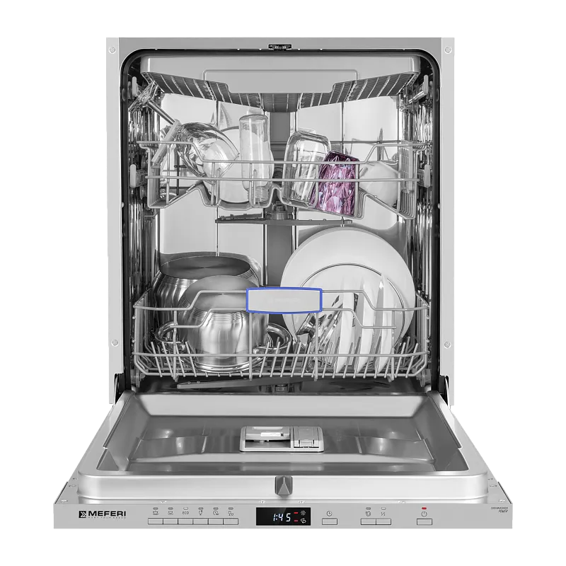 Посудомоечная машина встраиваемая MEFERI MDW6063 POWER, 60 см, напольная, 14 комплектов посуды, 6 программ, 3 корзины,  половинная загрузка, отсрочка, таймер, защита от протечек - изображение posudomoechnaya_mashina_vstraivaemaya_mdw6063_power  