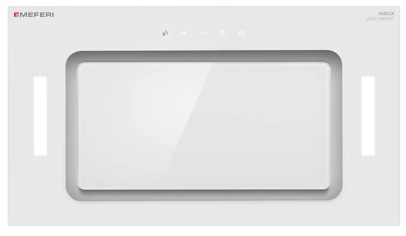 Вытяжка кухонная MEFERI INBOX52WH GLASS COMFORT, 52 см, встраиваемая, белая, стекло, производительность 950 м3/ч, 3 скорости, низкий уровень шума, режимы отвод и рециркуляция, пульт дистанционного управления, гарантия 3 года