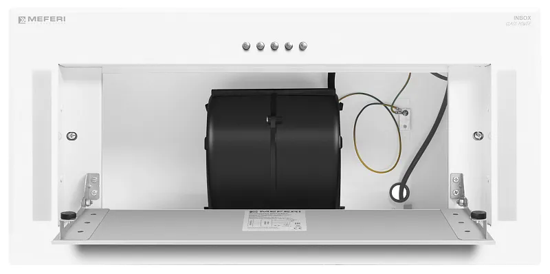 Вытяжка кухонная MEFERI INBOX60WH GLASS POWER, 60 см, полновстраиваемая, белая, стекло, производительность 900 м3/ч, 3 скорости, низкий уровень шума, режимы отвод и рециркуляция, гарантия 3 года