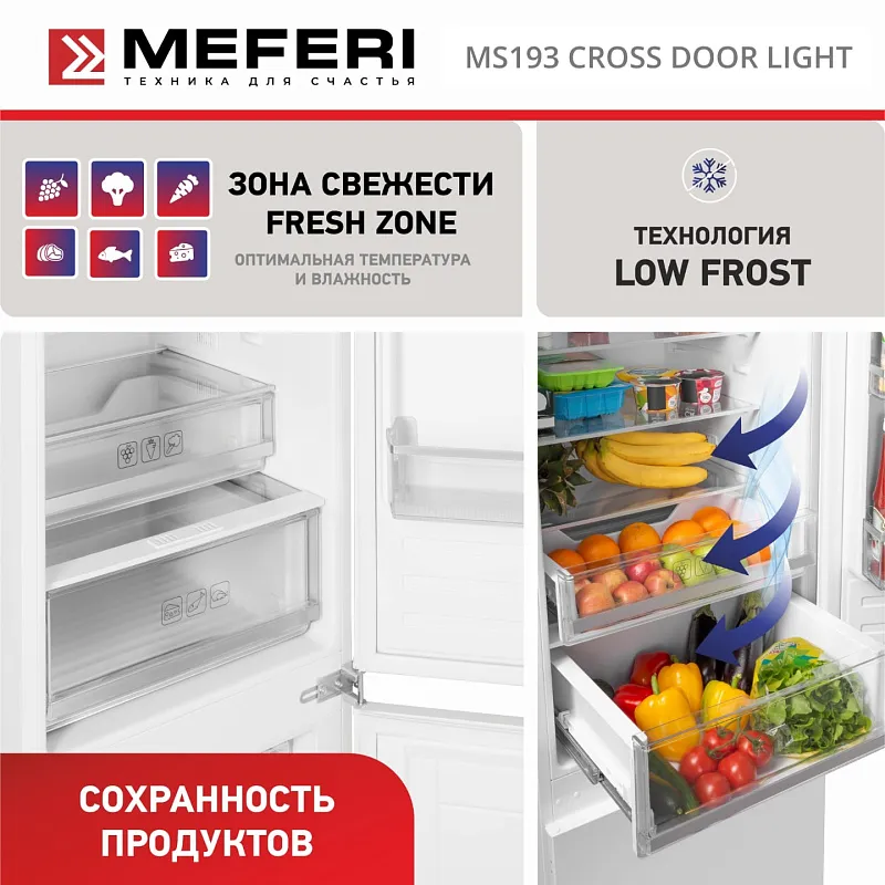 Комплект встраиваемой техники из холодильников MEFERI MS193 CROSS DOOR LIGHT