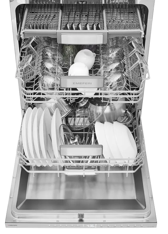 Посудомоечная машина встраиваемая с инвертором MEFERI MDW6093 LUXE 60 см, 16 комплектов посуды, 6 программ, автооткрывание, аквастоп, луч на полу, внутренняя подсветка, половинная загрузка, отсрочка