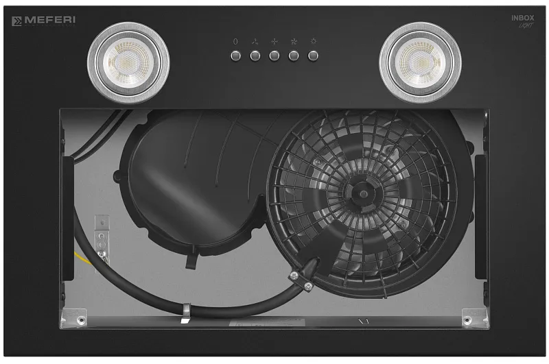 Вытяжка кухонная MEFERI INBOX45BK LIGHT, 45 см, встраиваемая, черная, производительность 650 м3/ч, 3 скорости, низкий уровень шума, режимы отвод и рециркуляция, гарантия 3 года