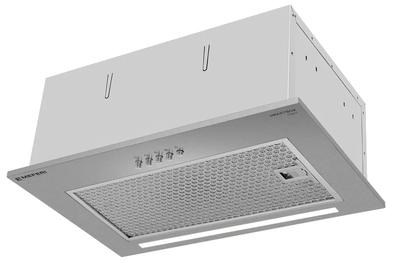 Вытяжка кухонная MEFERI SMARTBOX45IX POWER, 45 см, встраиваемая, серая, производительность 900 м3/ч, 3 скорости, низкий уровень шума, режимы отвод и рециркуляция, гарантия 3 года - изображение vytyazhka_polnovstraivaemaya_smartbox45ix_power  