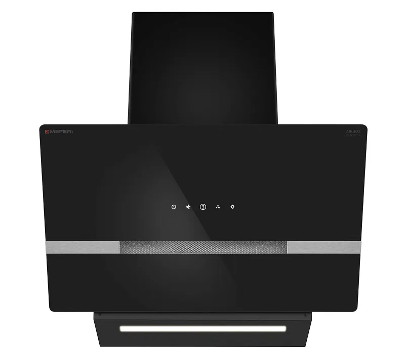 Вытяжка кухонная MEFERI AIRBOX60BK COMFORT PLUS, 60 см, наклонная, черная, стекло, производительность 1200 м3/ч, 3 скорости, низкий уровень шума, режимы отвод и рециркуляция, гарантия 3 года