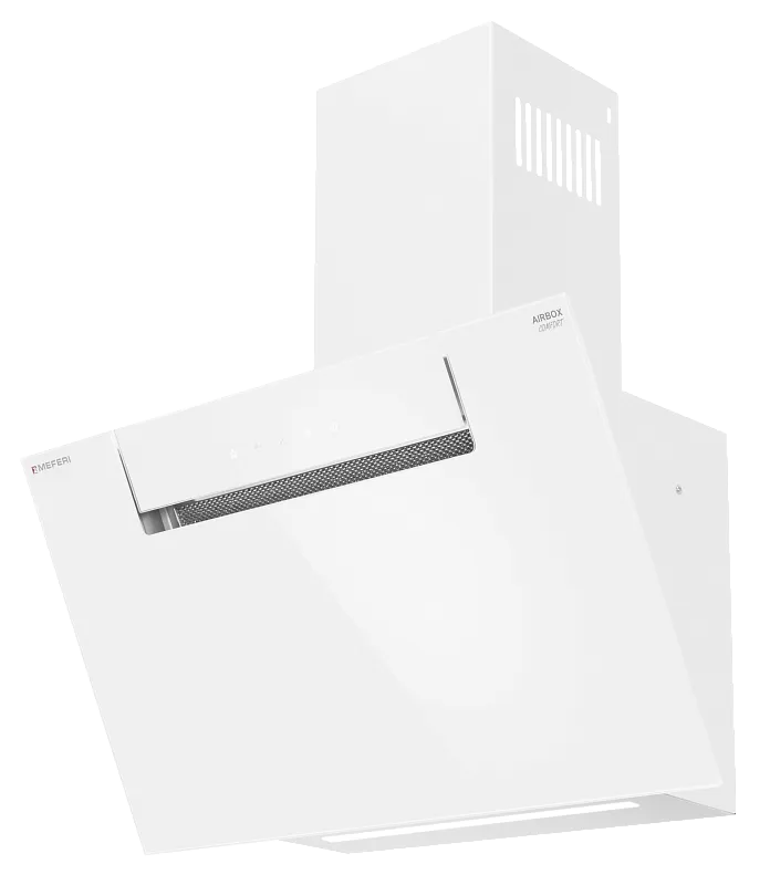 Вытяжка кухонная MEFERI AIRBOX60WH COMFORT, 60 см, наклонная, белая, стекло, производительность 950 м3/ч, 3 скорости, низкий уровень шума, режимы отвод и рециркуляция, гарантия 3 года - изображение vytyazhka_naklonnaya_pristennaya_airbox60wh_comfort  