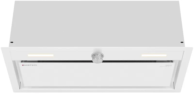 Вытяжка кухонная MEFERI INBOX60WH PUSH COMFORT PLUS, 60 см, встраиваемая, белая, производительность 1200м3/ч, 3 скорости, с утапливаемым переключателем, низкий уровень шума, режимы отвод и циркуляция, гарантия 3 года