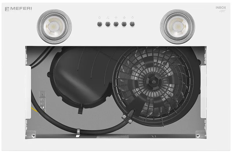 Вытяжка кухонная MEFERI INBOX45WH LIGHT, 45 см, встраиваемая, белая, производительность 650 м3/ч, 3 скорости, низкий уровень шума, режимы отвод и рециркуляция, гарантия 3 года