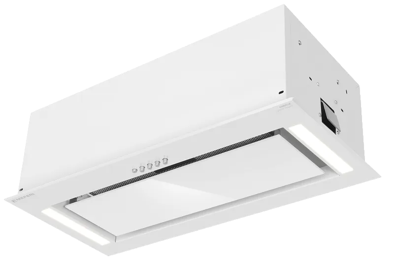 Вытяжка кухонная MEFERI INBOX60WH GLASS POWER, 60 см, полновстраиваемая, белая, стекло, производительность 900 м3/ч, 3 скорости, низкий уровень шума, режимы отвод и рециркуляция, гарантия 3 года - изображение vytyazhka_polnovstraivaemaya_inbox60wh_glass_power  