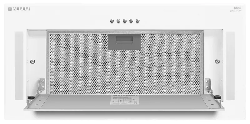 Вытяжка кухонная MEFERI INBOX60WH GLASS POWER, 60 см, полновстраиваемая, белая, стекло, производительность 900 м3/ч, 3 скорости, низкий уровень шума, режимы отвод и рециркуляция, гарантия 3 года