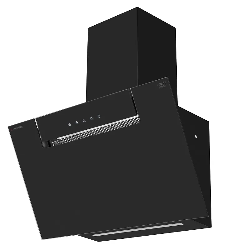 Вытяжка кухонная MEFERI AIRBOX60BK COMFORT, 60 см, наклонная, черная, стекло, производительность 950 м3/ч, 3 скорости, низкий уровень шума, режимы отвод и рециркуляция, гарантия 3 года