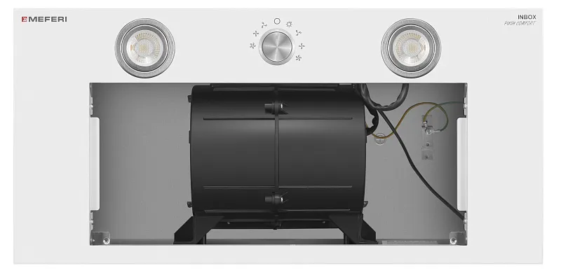 Вытяжка кухонная MEFERI INBOX60WH PUSH COMFORT, 60 см, встраиваемая, белая, производительность 950 м3/ч, 3 скорости, с утапливаемым переключателем, низкий уровень шума, режимы отвод и рециркуляция, гарантия 3 года