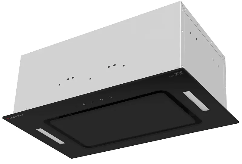 Вытяжка кухонная MEFERI INBOX52BK GLASS COMFORT, 52 см, встраиваемая, черная, стекло, производительность 950 м3/ч, 3 скорости, низкий уровень шума, режимы отвод и рециркуляция, пульт дистанционного управления, гарантия 3 года