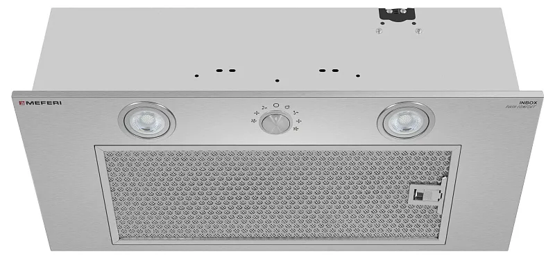 Вытяжка кухонная MEFERI INBOX60IX PUSH COMFORT, 60 см, встраиваемая, нержавеющая сталь, инверторный мотор, производительность 900 м3/ч, 3 скорости, с утапливаемым переключателем, низкий уровень шума, режимы отвод и рециркуляция, гарантия 3 года