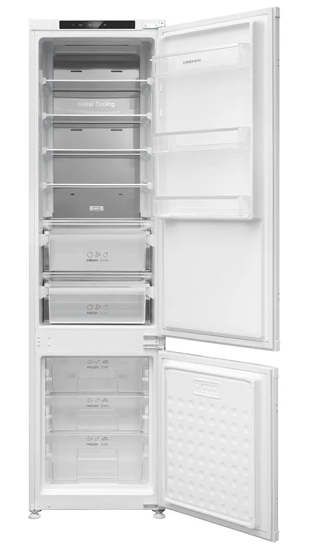 Холодильник встраиваемый, с инвертором MEFERI MBR193 TOTAL NO FROST ULTRA (модификация 2025), двухкамерный, двухдверный, перенавешиваемые двери, суперохлаждение, суперзаморозка, с зоной свежести, с металлической пластиной Metal Cooling