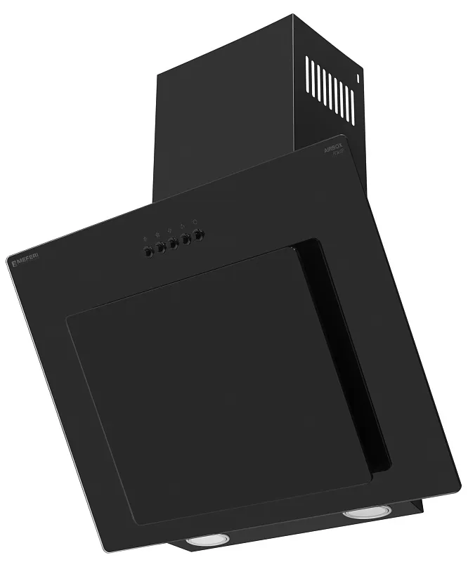 Вытяжка кухонная MEFERI AIRBOX60BK POWER, 60 см, наклонная, черная, стекло, производительность 900 м3/ч, 3 скорости, низкий уровень шума, режимы отвод и рециркуляция, гарантия 3 года