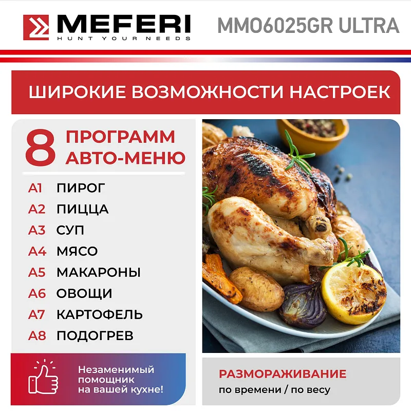 Микроволновая печь встраиваемая MEFERI MMO6025GR ULTRA