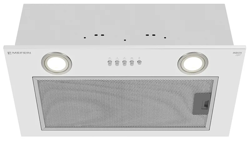 Вытяжка кухонная MEFERI INBOX52WH LIGHT, 52 см, встраиваемая, белая, производительность 650 м3/ч, 3 скорости, низкий уровень шума, режимы отвод и рециркуляция, гарантия 3 года