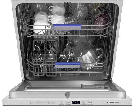 Посудомоечная машина встраиваемая MEFERI MDW6062 LIGHT(модификация 2025 года), 60 см, напольная, 12 комплектов посуды, 6 программ, 2 корзины, половинная загрузка, отсрочка, таймер, защита от протечек Посудомоечная машина встраиваемая MEFERI MDW6062 LIGHT(модификация 2025 года), 60 см, напольная, 12 комплектов посуды, 6 программ, 2 корзины, половинная загрузка, отсрочка, таймер, защита от протечек