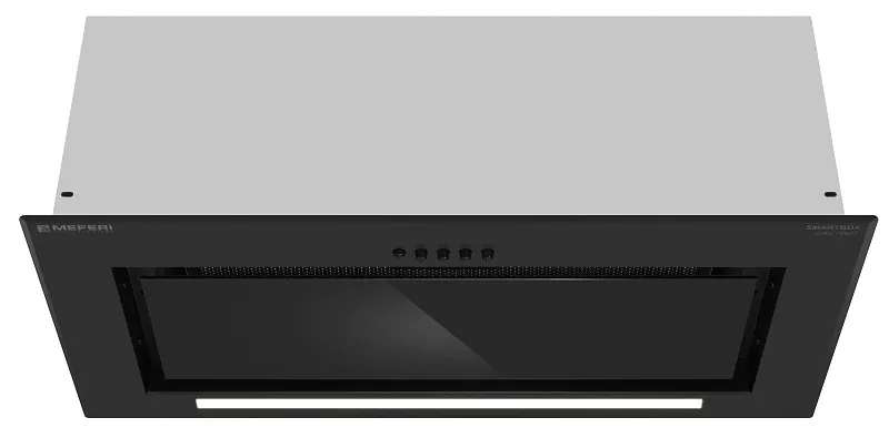 Вытяжка кухонная MEFERI SMARTBOX60BK GLASS POWER, 60 см, встраиваемая, черная, стекло, производительность 900 м3/ч, 3 скорости, низкий уровень шума, режимы отвод и рециркуляция, гарантия 3 года