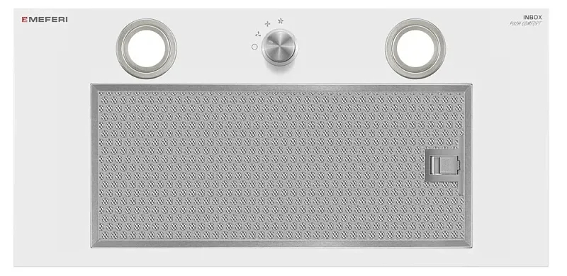 Вытяжка кухонная MEFERI INBOX60WH PUSH COMFORT, 60 см, встраиваемая, белая, производительность 950 м3/ч, 3 скорости, с утапливаемым переключателем, низкий уровень шума, режимы отвод и рециркуляция, гарантия 3 года