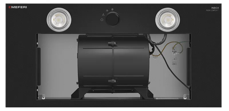 Вытяжка кухонная MEFERI INBOX60BK PUSH COMFORT, 60 см, встраиваемая, черная, производительность 950 м3/ч, 3 скорости, с утапливаемым переключателем, низкий уровень шума, режимы отвод и рециркуляция, гарантия 3 года