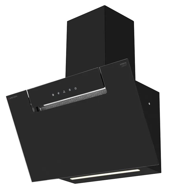 Вытяжка кухонная MEFERI AIRBOX60BK COMFORT, 60 см, наклонная, черная, стекло, производительность 950 м3/ч, 3 скорости, низкий уровень шума, режимы отвод и рециркуляция, гарантия 3 года