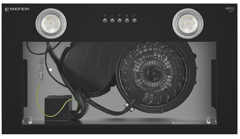 Вытяжка кухонная MEFERI INBOX52BK LIGHT, 52 см, встраиваемая, черная, производительность 650 м3/ч, 3 скорости, низкий уровень шума, режимы отвод и рециркуляция, гарантия 3 года