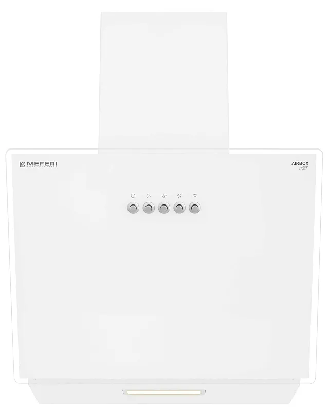 Вытяжка кухонная MEFERI AIRBOX45WH LIGHT, 45 см, наклонная, белая, стекло, производительность 650 м3/ч, 3 скорости, низкий уровень шума, режимы отвод и рециркуляция, гарантия 3 года