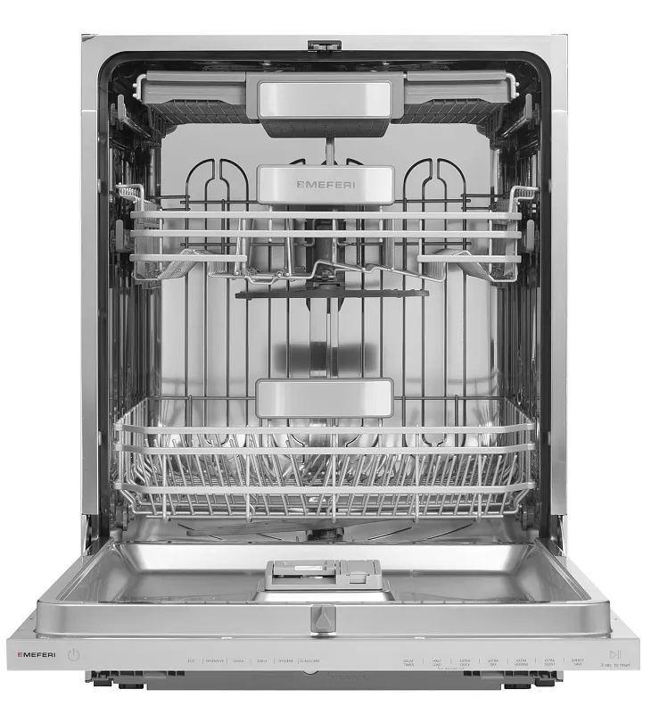 Посудомоечная машина встраиваемая с инвертором MEFERI MDW6093 LUXE 60 см, 16 комплектов посуды, 6 программ, автооткрывание, аквастоп, проекция обратного отсчёта времени, внутренняя подсветка, половинная загрузка, отсрочка