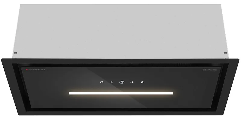 Вытяжка кухонная MEFERI SMARTBOX60BK GLASS COMFORT, 60 см, встраиваемая, стекло, черная, производительность 950 м3/ч, 3 скорости, низкий уровень шума, режимы отвод и рециркуляция, гарантия 3 года