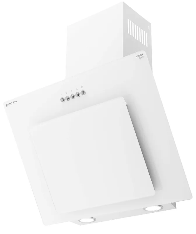 Вытяжка кухонная MEFERI AIRBOX60WH POWER, 60 см, наклонная, белая, стекло, производительность 900 м3/ч, 3 скорости, низкий уровень шума, режимы отвод и рециркуляция, гарантия 3 года