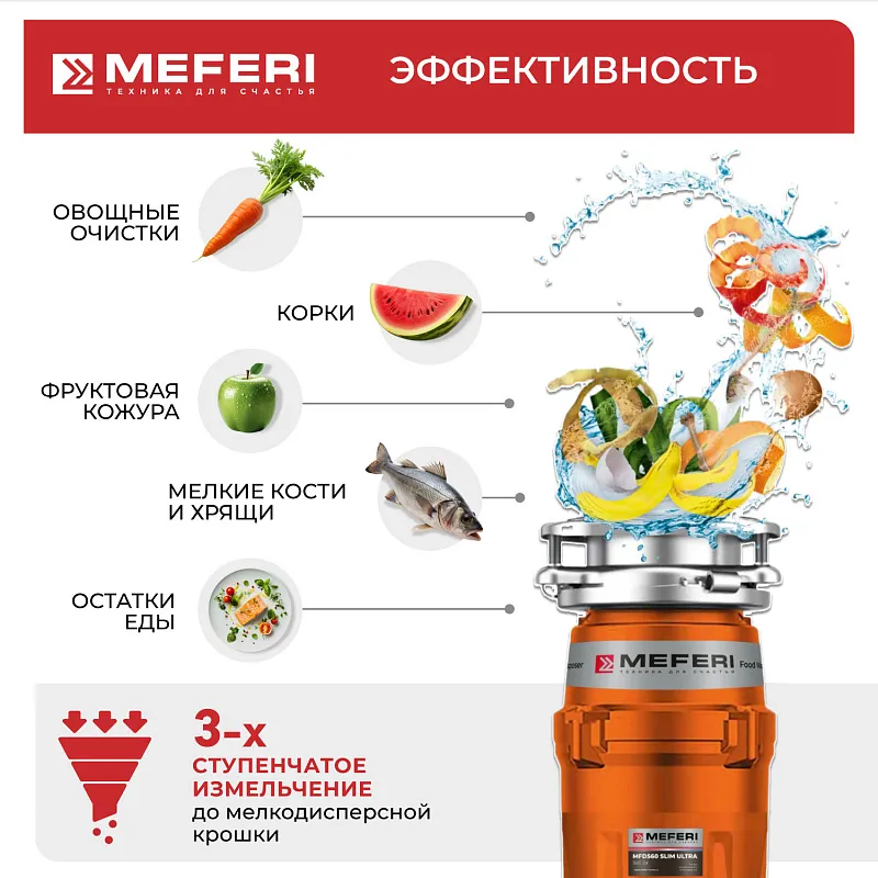 Измельчитель пищевых отходов узкий MEFERI MFD560 SLIM ULTRA с беспроводной кнопкой в комплекте