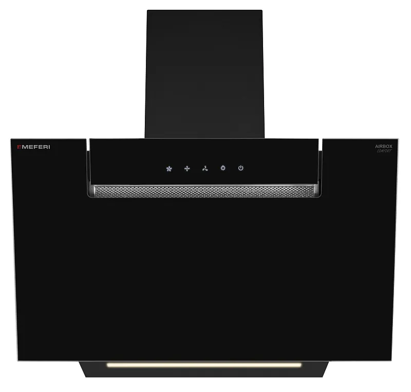Вытяжка кухонная MEFERI AIRBOX60BK COMFORT, 60 см, наклонная, черная, стекло, производительность 950 м3/ч, 3 скорости, низкий уровень шума, режимы отвод и рециркуляция, гарантия 3 года