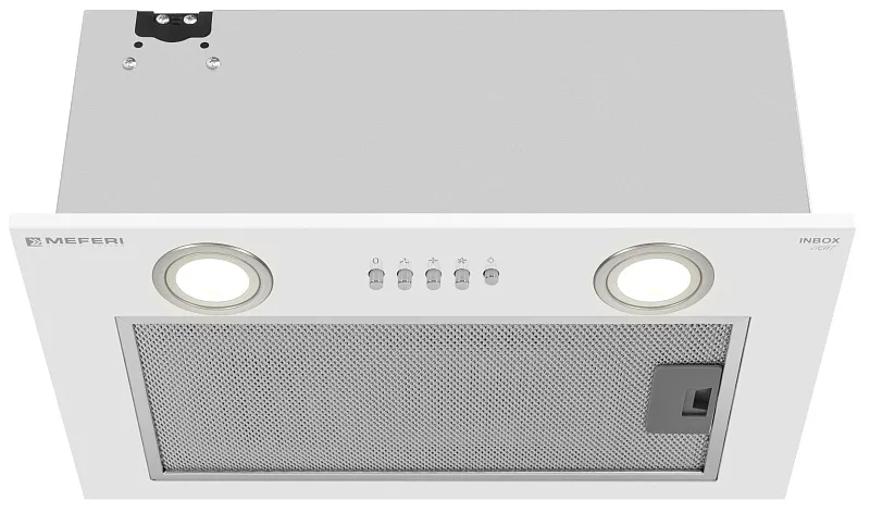 Вытяжка кухонная MEFERI INBOX45WH LIGHT, 45 см, встраиваемая, белая, производительность 650 м3/ч, 3 скорости, низкий уровень шума, режимы отвод и рециркуляция, гарантия 3 года