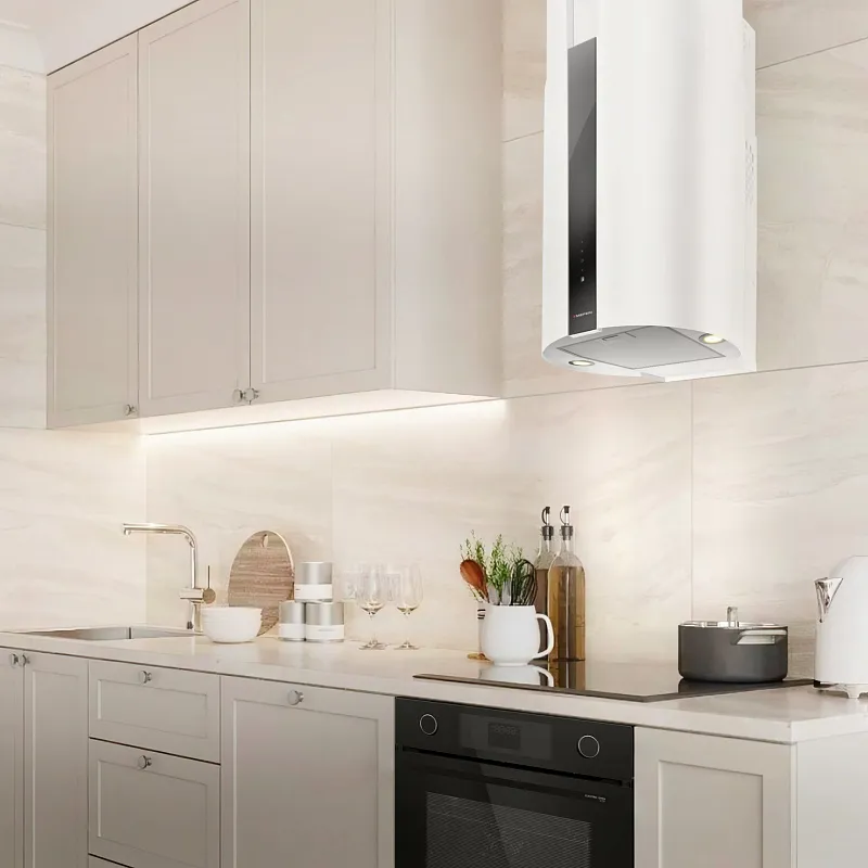 Вытяжка кухонная цилиндрическая настенная MEFERI TUBE40WH COMFORT PLUS, 40 см, белая, производительность 1200 м3/ч, 5 скоростей, низкий уровень шума, режимы отвод и рециркуляция, сенсорное управление, гарантия 3 года