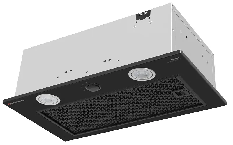 Вытяжка кухонная MEFERI INBOX52BK PUSH COMFORT, 52 см, встраиваемая, черная, производительность 950 м3/ч, 3 скорости, с утапливаемым переключателем, низкий уровень шума, режимы отвод и рециркуляция, гарантия 3 года
