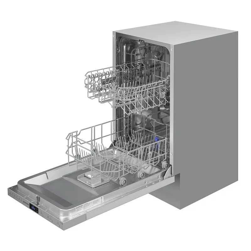 Посудомоечная машина узкая встраиваемая MEFERI MDW4562 LIGHT, 45 см, 9 комплектов посуды, 6 программ, 2 корзины, половинная загрузка, отсрочка, таймер, защита от протечек