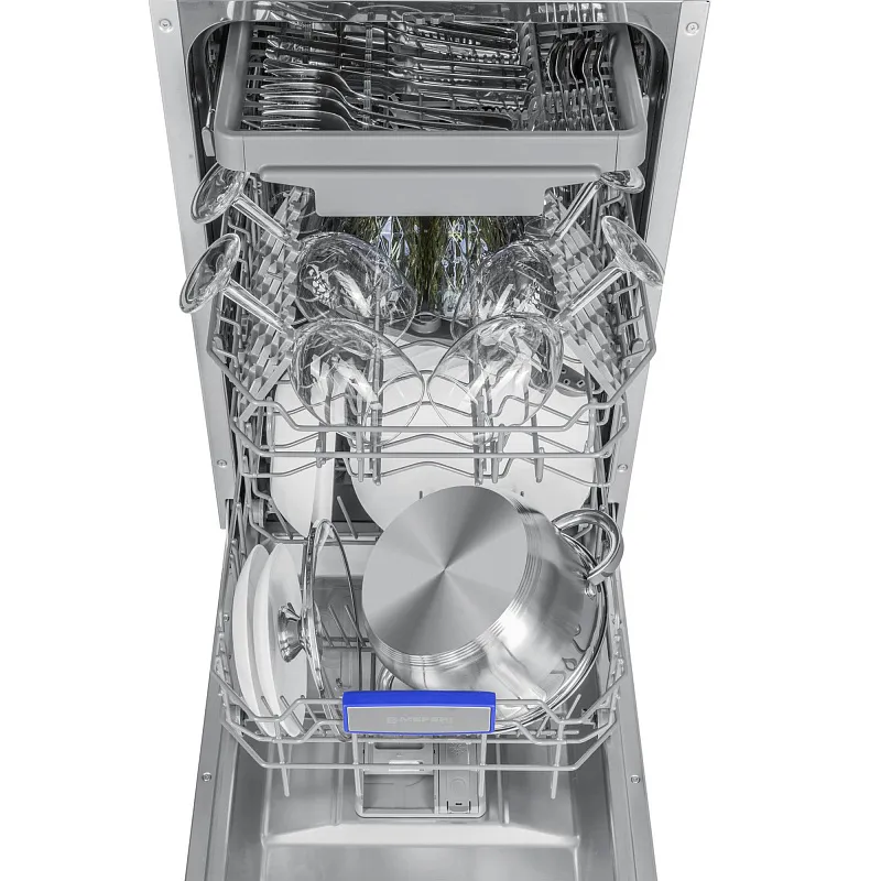 Посудомоечная машина узкая встраиваемая MEFERI MDW4563 POWER, 45 см, 10 комплектов посуды, 6 программ, защита от протечек, половинная загрузка, отсрочка, таймер