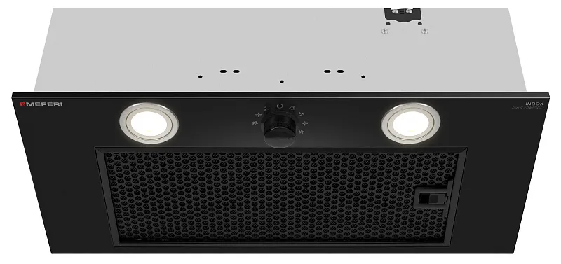 Вытяжка кухонная MEFERI INBOX60BK PUSH COMFORT, 60 см, встраиваемая, черная, производительность 950 м3/ч, 3 скорости, с утапливаемым переключателем, низкий уровень шума, режимы отвод и рециркуляция, гарантия 3 года