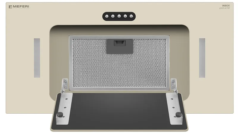 Вытяжка кухонная MEFERI INBOX60BG GLASS ULTRA, 60 см, встраиваемая, бежевая, стекло, производительность 900 м3/ч, 3 скорости, низкий уровень шума, режимы отвод и рециркуляция, гарантия 3 года