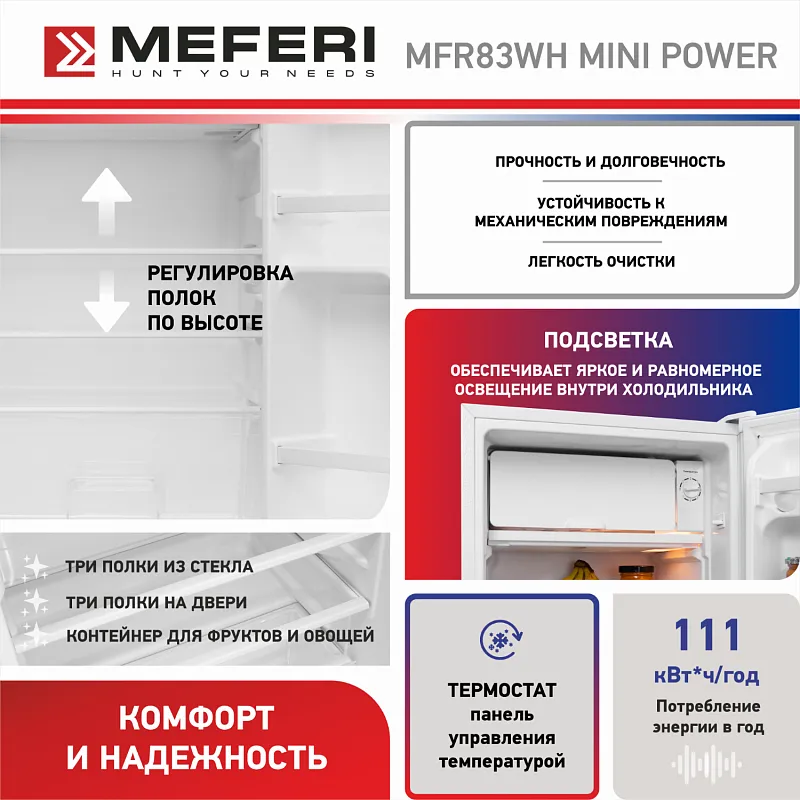 Холодильник отдельностоящий MEFERI MFR83WH MINI POWER, мини-бар