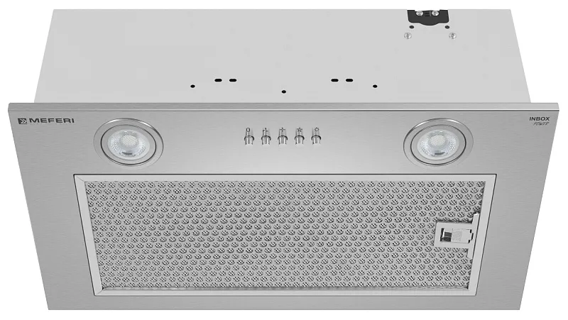 Вытяжка кухонная MEFERI INBOX52IX POWER, 52 см, встраиваемая, серая, производительность 900 м3/ч, 3 скорости, низкий уровень шума, режимы отвод и рециркуляция, гарантия 3 года