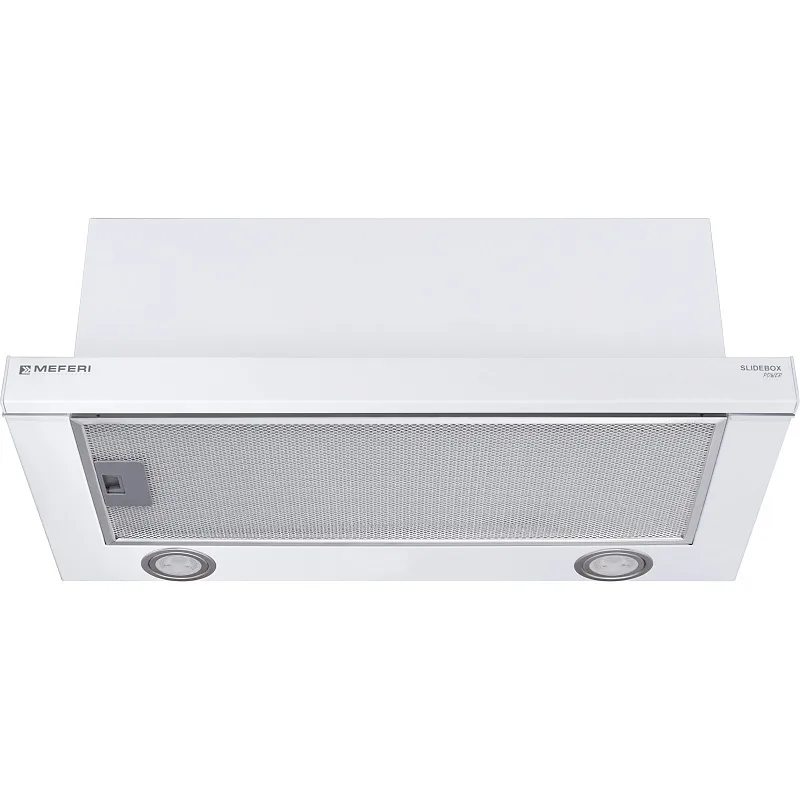 Вытяжка телескопическая кухонная MEFERI SLIDEBOX60WH POWER, 60 см, белая, производительность 850 м3/ч, 2 скорости, низкий уровень шума, режимы отвод и рециркуляция, гарантия 3 года