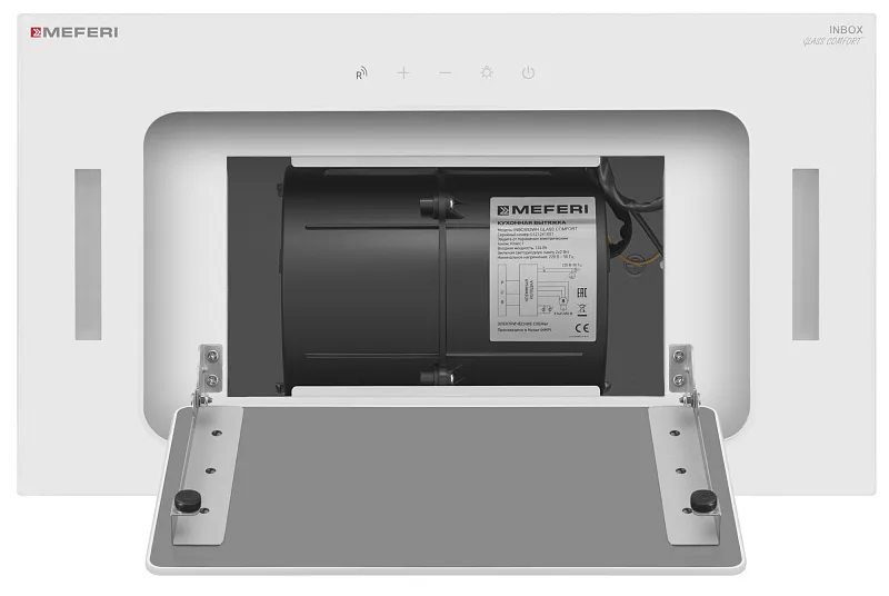 Вытяжка кухонная MEFERI INBOX52WH GLASS COMFORT, 52 см, встраиваемая, белая, стекло, производительность 950 м3/ч, 3 скорости, низкий уровень шума, режимы отвод и рециркуляция, пульт дистанционного управления, гарантия 3 года