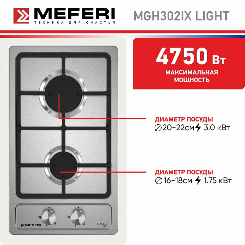 Варочная панель газовая MEFERI MGH302IX LIGHT