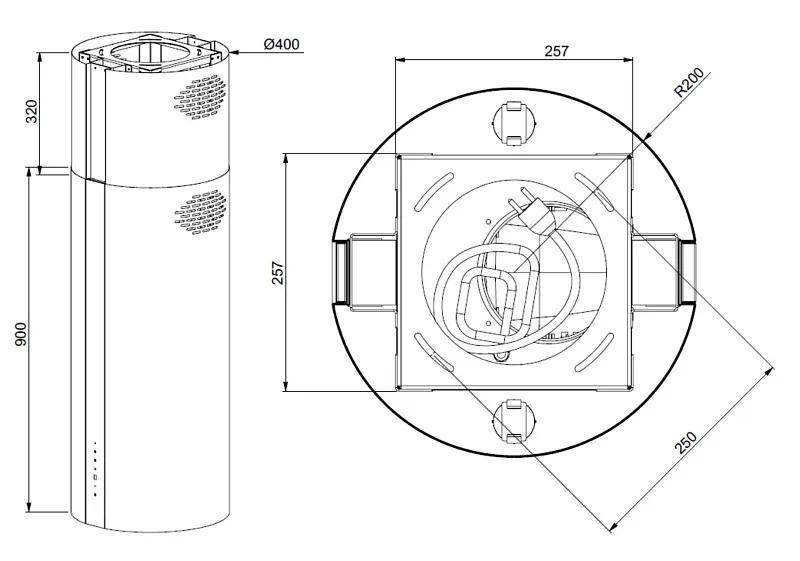 Вытяжка кухонная цилиндрическая островная MEFERI TUBE40WH ISLA COMFORT PLUS, 40 см, белая, производительность 1200 м3/ч, 5 скоростей, режимы отвод и рециркуляция, сенсорное управление, гарантия 3 года