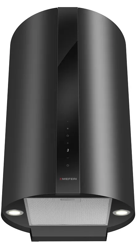 Вытяжка кухонная цилиндрическая настенная MEFERI TUBE40BK COMFORT PLUS, 40 см, черная, производительность 1200 м3/ч, 5 скоростей, низкий уровень шума, режимы отвод и рециркуляция, сенсорное управление, гарантия 3 года