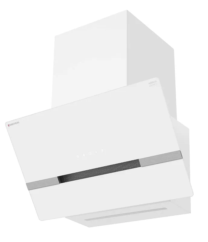 Вытяжка кухонная MEFERI AIRBOX60WH COMFORT PLUS, 60 см, наклонная, белая, стекло, производительность 1200 м3/ч, 3 скорости, низкий уровень шума, режимы отвод и рециркуляция, гарантия 3 года