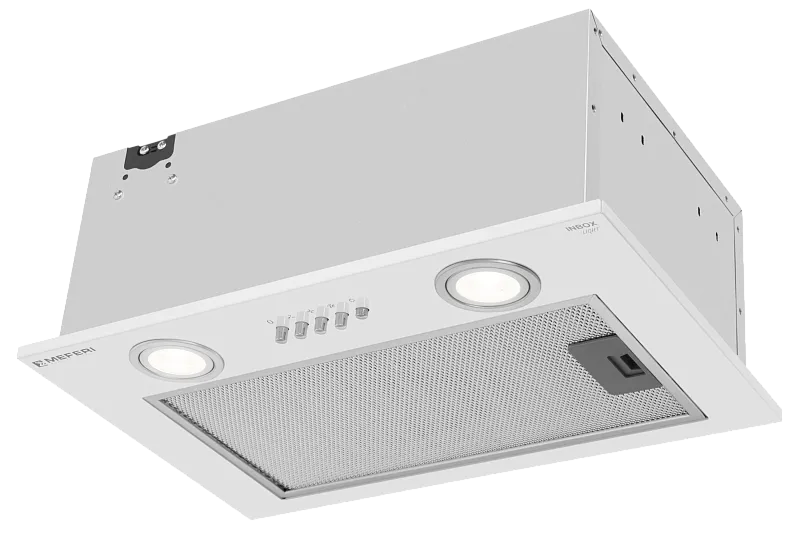 Вытяжка кухонная MEFERI INBOX45WH LIGHT, 45 см, встраиваемая, белая, производительность 650 м3/ч, 3 скорости, низкий уровень шума, режимы отвод и рециркуляция, гарантия 3 года - изображение vytyazhka_polnovstraivaemaya_inbox45wh_light  