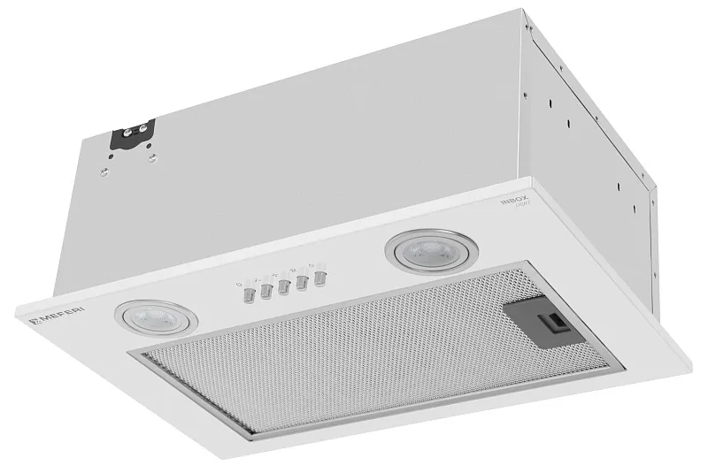Вытяжка кухонная MEFERI INBOX45WH LIGHT, 45 см, встраиваемая, белая, производительность 650 м3/ч, 3 скорости, низкий уровень шума, режимы отвод и рециркуляция, гарантия 3 года